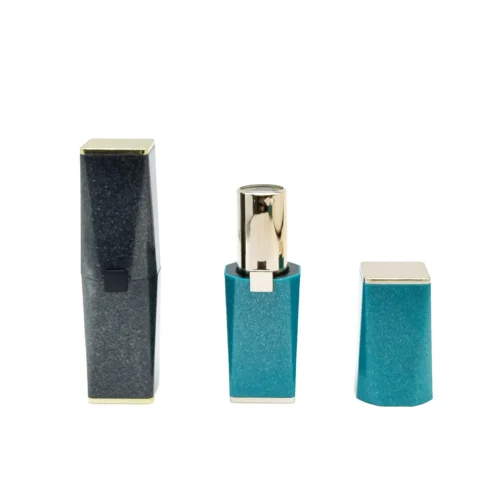 square black and gold plastic lipstick tube